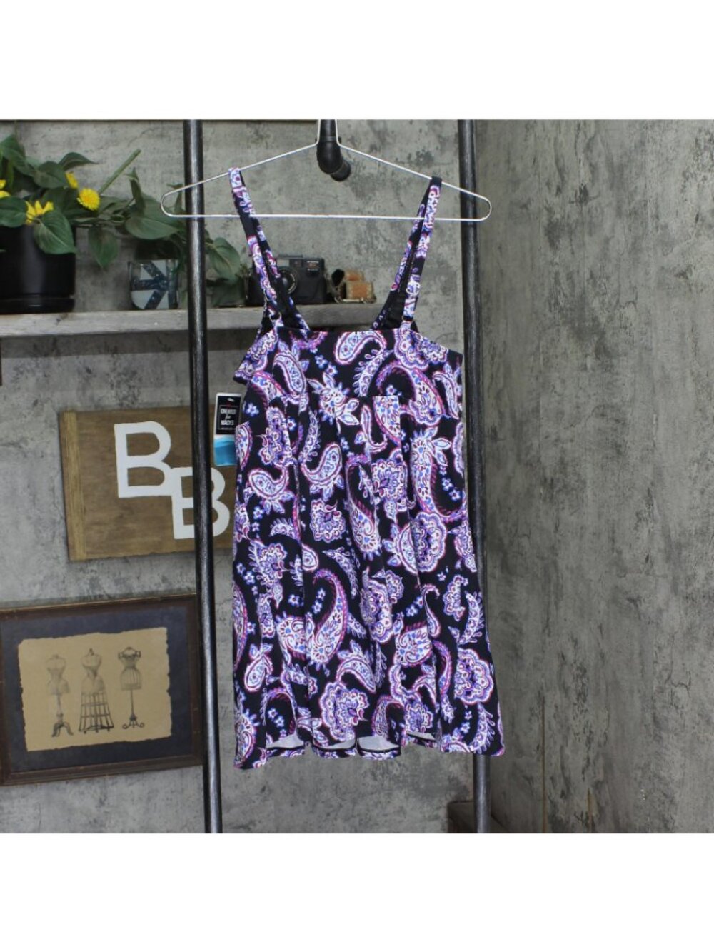 NWT Swim Solutions Control Swim Dress One Piece Dancing Paisley Black Multi 14 - Picture 3 of 6